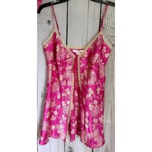 Victoria's Secret | Y2K Cranberry & Cream Floral Satin Chemise